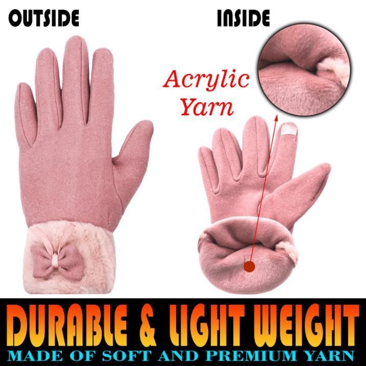 UrbanEdge - Women's Winter Warm Gloves with Cute Bow