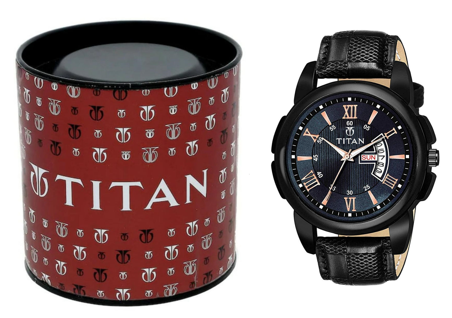 Titan Black Dial Analog Day & Date Men's Watch with Leather Strap – Premium Edition